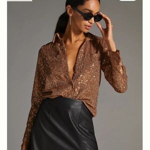 Anthropologie Sequin Button Down Shirt / NWT